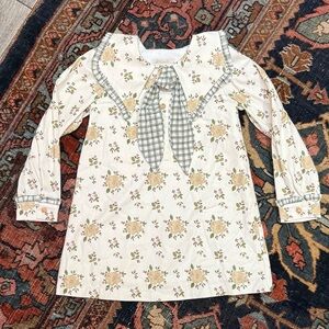 Floral Long Sleeve Dress with Checkered Bow